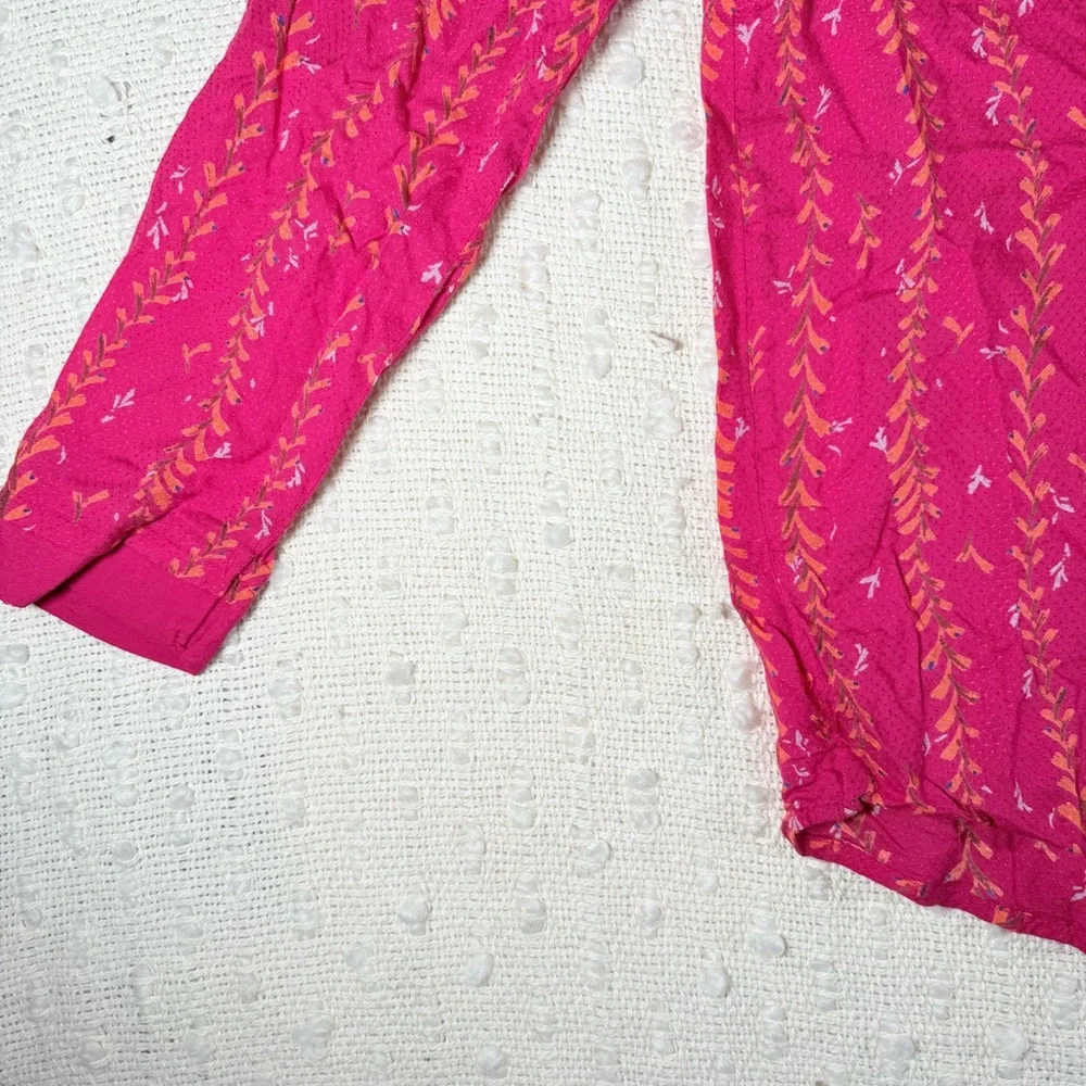 Lucky Brand Top Small Burgundy Wrap-Front Tie Neck Long Sleeve‎ Bohemian